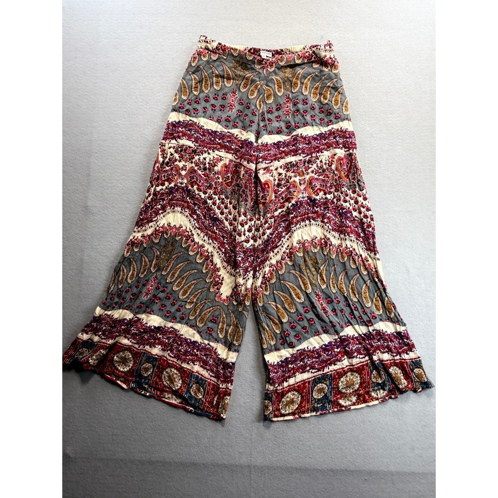 Earthbound Trading Co Wide Leg Pants Womens Medium Multicolor Paisley Boho 30x28